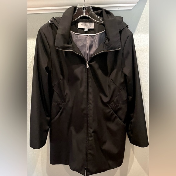 Anne Klein Jackets & Blazers - Anne Klein Black Zip-Up Rain Coat w/Removable Hood Size Large- GUC